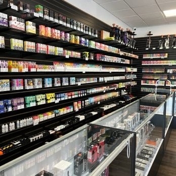 The glass display case at Eglin Smoke Shop